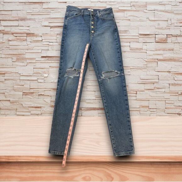 Forever 21 Straight Leg Button Fly High Rise Distressed Blue Jeans Size 29 EUC - Picture 5 of 6